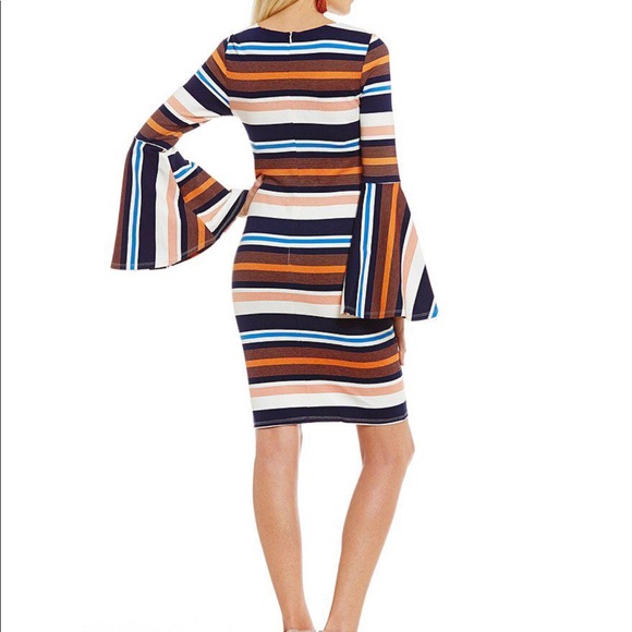 Sugarlips Striped Bell Sleeve Sheath Dress - Picture 2 of 6